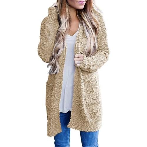 Warm Popcorn Texture Knit Pocket Long Cardigan for Women 2020 Fall Winter Fashion Slim Fit Sweaters Knitted Coats Black Tops