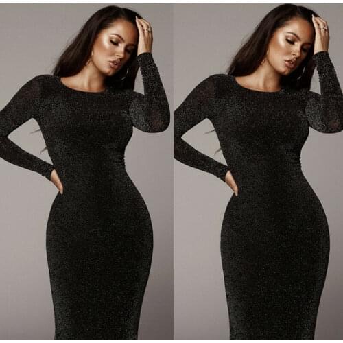 Spring Autumn Women Bodycon Dresses Casual Long Sleeve O-neck Evening Party Sexy Velvet Midi Dress Sundress Clothes Clothings