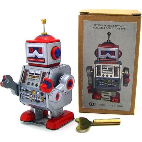 1 Pcs/box Tin Metal Clockwork Robot Tintoy Adult Collection Toy Nostalgic Creative Gifts Ornaments Metal Robot Figures Toys New