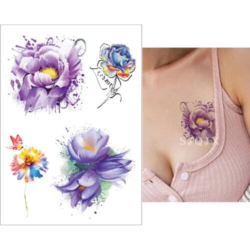 1 piece Woman temporary tattoo stickers Red flower lilies rose lotus Waterproof fake tattoo Red blue pink Flower tattoo