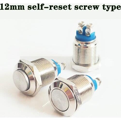 12mm metal push button waterproof nickel plated brass car press button point self-reset momentary screw head switch 1NO