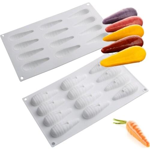 12 Holes Carrot Shape Silicone Cake Mold Carrot Dessert Mousse Moulds Party Pastry Baking Tools Cake Decorating Bakeware