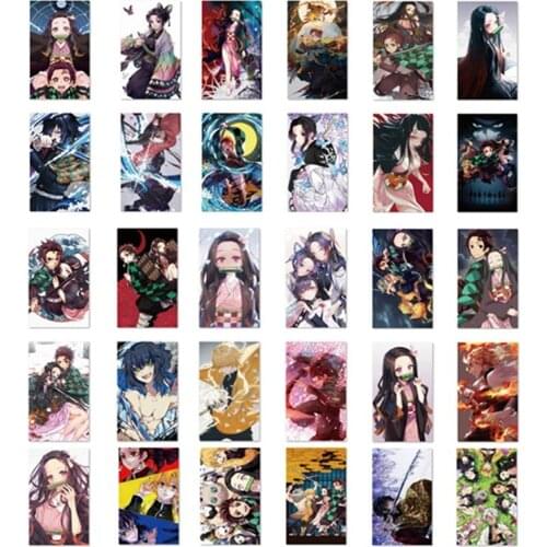 30PCS/Set Anime Demon Slayer: Kimetsu no Yaiba Kamado Tanjirou Nezuko Postcard Post Cards HD LOMO Cards Stationery Set