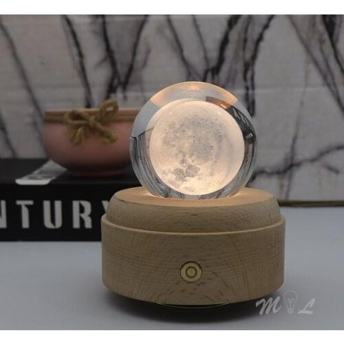 3D Moon Lamp Led Nightlight Crystal Moon Light Wood Base Night Lights Creative Desk Lamp Gift Home Decoration Soft Light Fixture