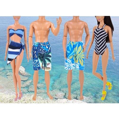 4 Sets Girl Doll Toy Summer Swimsuit Beach Gown Suits Boy Doll Beach Pants Clothes Accessories Ken for Barbie Toys Kid Girl Gift