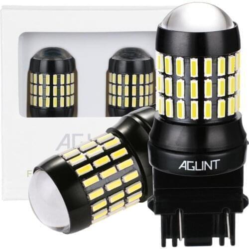 AGLINT 2PCS 3157 3156 T25 Wedge Car Brake Turn Signal Light Backup Tail Lights LED Replacement Bulb With Lens White 6000k 12-24V