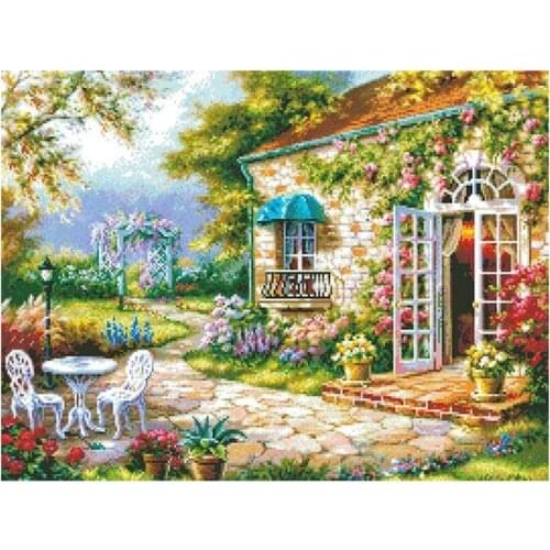 Diamond Paintings Garden Diamond Art House Full Drill Round Rhinestone Courtyard DIY Decorative Paintings Kits