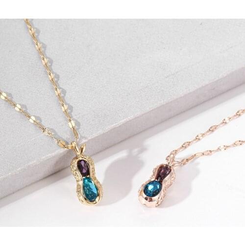 316L Stainless Steel Peanut Color Crystal Pendant Charms Chain Choker Necklace For Women Fashion Fine Jewelry SAN651