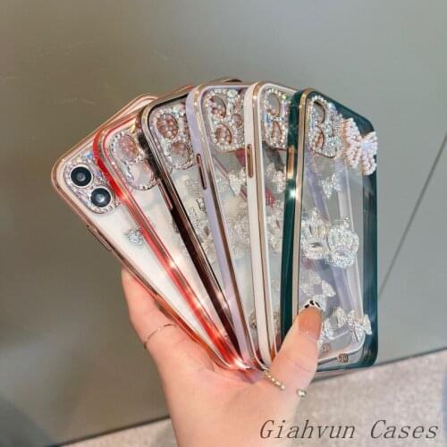 Bling Diamond Camera Protection Plating Crown Case For iphone 12 Pro Max MiNi 11 ProMax X XS Max XR 7 8 Plus SE 2020 Cover Bow