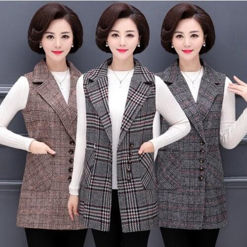 Plus Size 5xl Elegant Fashion Moms Vest Long plaid middle aged Womens Sleeveless Jacket Cotton Vest Feminine Coat sherpa