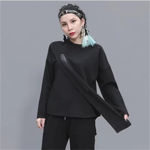 European and American leisure creative irregular Patchwork t-shirt loose niche design zipper sleeve