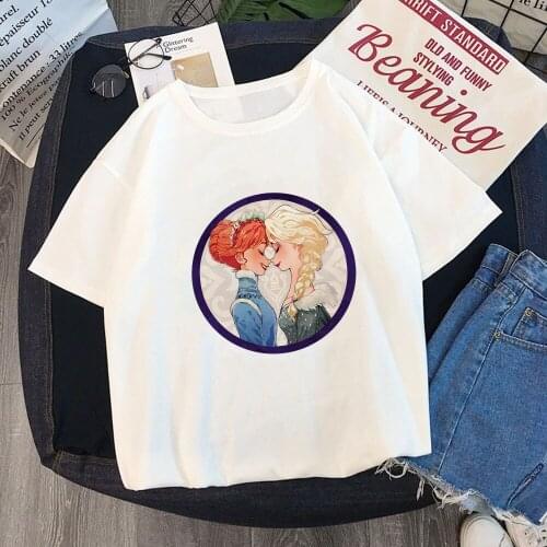Fashion Women Summer Short Sleeve T Shirts Frozen Disney Princess Print Elsa Anna Print Harajuku Tshirts Girls T-shirts Clothes
