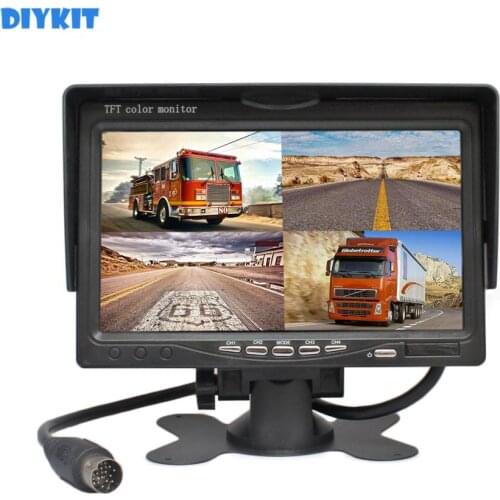 DIYKIT DC12V-24V 7" 4 Split Quad LCD Screen Display Color Rear View Car Monitor for Car Truck Bus Reversing Camera