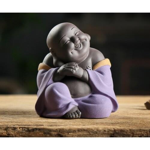 Purple sand tea pet ceramic buddha statues china crafts home decoration Maitreya Buddha sculpture teaism accessories