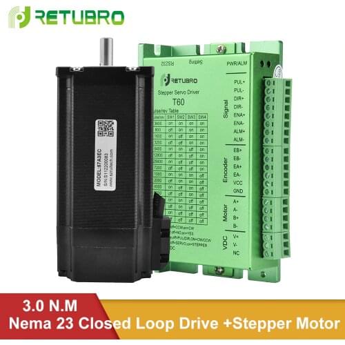T60+57A3EC / 60A3EC Closed Loop Nema 23 Stepper Motor Driver Kit 3NM 57/60mm Flange Hybrid 4 A 8mm Shaft 24-50V DC Voltage