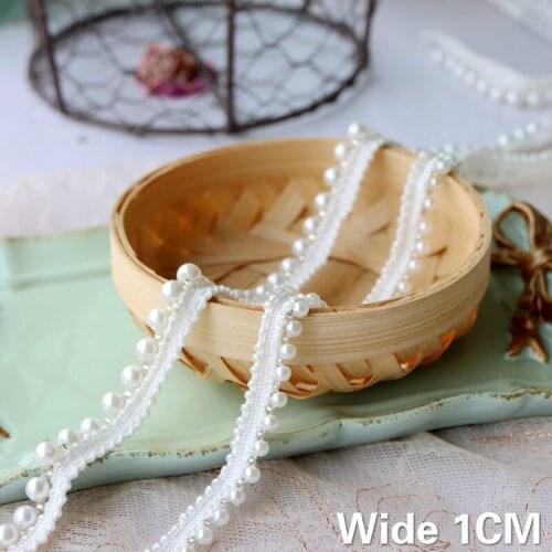 1CM Wide Exquisite White Cotton Embroidered 3D Lace Glitter Beaded Fringe Trim Ribbon Wedding Dress Headwear Hat Sewing Supplies