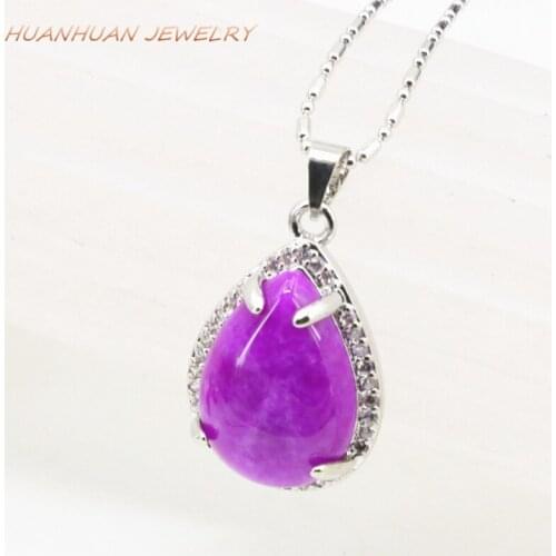 Water Drop Stone Pendant 16x25mm Silver-Color Stainless Steel Chain Necklace Red Natural Jades Zircon Pendants For Women B3331