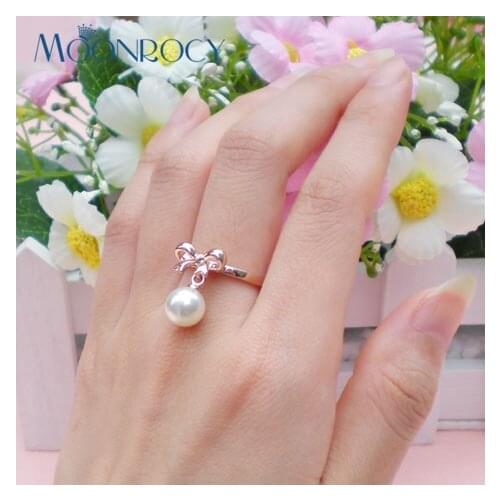 MOONROCY Rose Gold Color Imitation Pearl Rings Trendy Wedding Crystal Rings Jewelry for Women Gift Dropshipping Gift