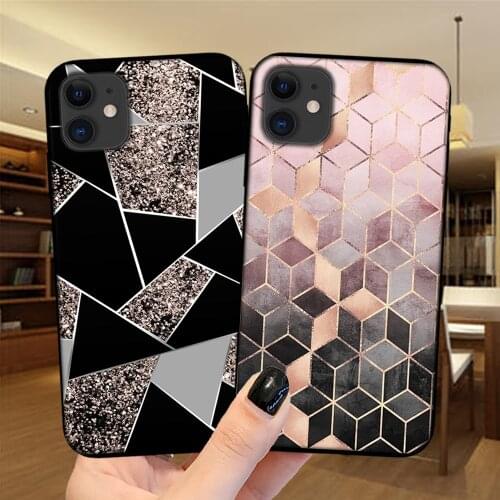Marble Geometric Phone Case For iPhone 11 12 Pro X XS Max XR 6 6S 7 8 Plus 5S SE 2020 12Mini 12Pro 11Pro Silicone Black Cover