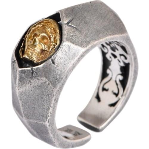 BOCAI 2021 Fashion S925 Silver Jewelry Retro Style mens skull Ring Don't talk/don't listen/don't watch Punk Style Man Ring