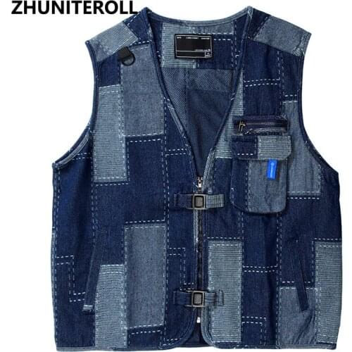 2021 Techwear Mesh Cowboy Plaid Men Vests Tactical Dark Biker Vest Tanks Tops Buckle Hipster Hip Hop Mens Jackets Streetwear