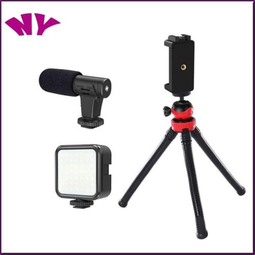 Smartphone Video Kit Phone Photography Live VLog Set Includes Tripod Phone Clip LED Lights Microphone Handheld Stabilizer