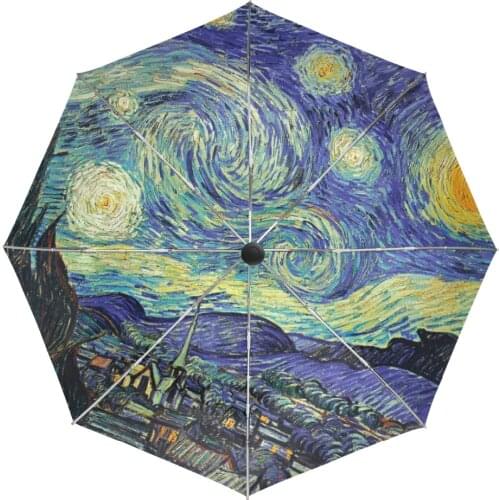 Outer Black Coating Umbrella Painting Artwork Van Gogh Starry Night Umbrellas UV Anti Parasol 3 folding Automatic Men Umbrella