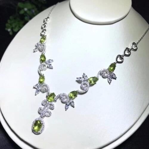 Natural peridot necklace, 925 sterling silver inlay, stylish big-name design, exquisite and beautiful