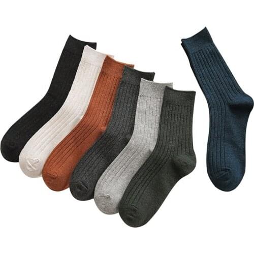 New Pure Color Socks Mens Classic Cotton Mid-Tube Double Needle Leisure Socks