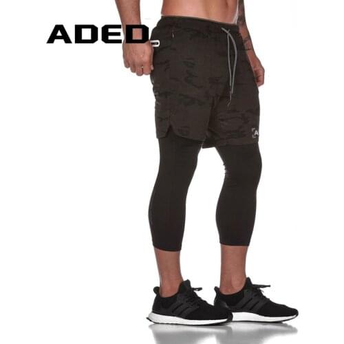 ADED New Sporting Pants Men Elastic Breathable Two Piece Running Training Sweatpant Ankle-Length Pants Quick-Drying Male Pants
