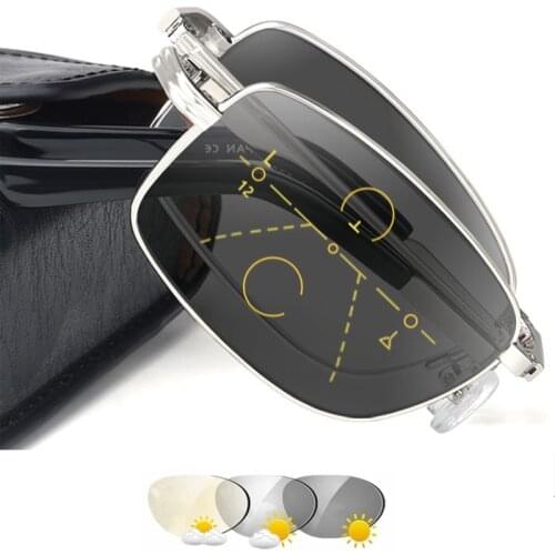 Photochromic Reading Glasses Men Women Folding Progressive Multifocal Foldable Presbyopic Glasses With Case Anti Blue Light