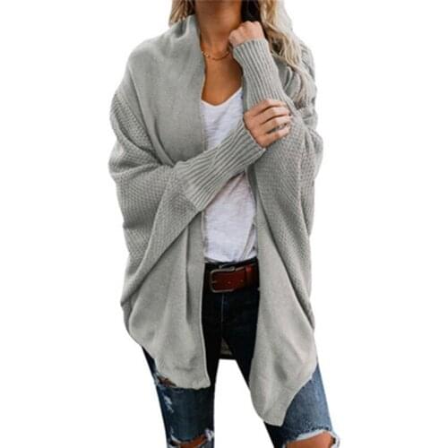 Autumn And Winter Sweater Shawl New Solid Color Hollow Bat Sleeve Mid-Length Cardigan Elegant Sweater Temperament Jacket Women