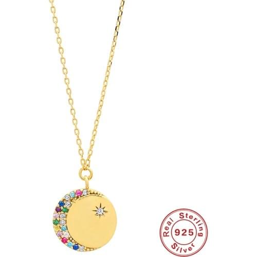 AIDE S925 Silver Enamel Color Moon Round Pendants Necklace for Women Neck Jewelry Chains Choker Clavicle Mujer Collares Bijoux