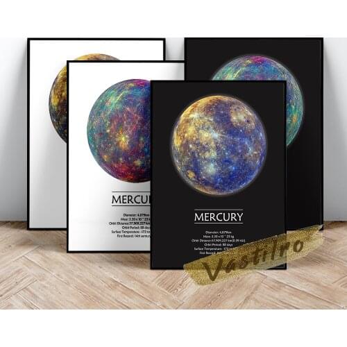 Mercupy Poster, Solar System Planet Wall Decor Science Universe Planet Wall Picture, Modern Astronomical Star Canvas Painting