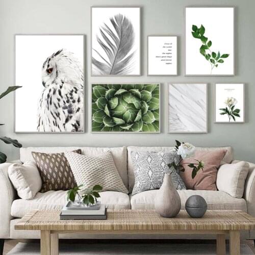 Owl Feather Flower Leaf Agave Plant Quotes Nordic Posters And Print Wall Art Canvas Painting Wall Pictures For Living Room Decor