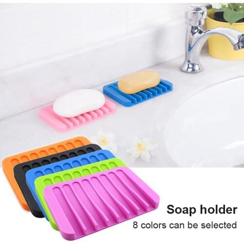 Home Bathroom Anti-Slip Silicone Draining Soap Holder Storage Tray Dish Plate