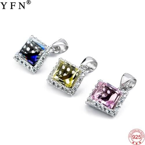 100% Real 925 Sterling Silver Pendant Sweet Blue Yellow Red Crystal Necklaces Pendants Jewelry & Accessories For Women GND0782