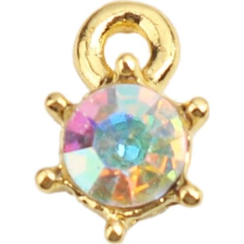 Zinc Based Alloy Charms Round Pendants Gold Color With AB Color Rhinestone 11mm x 7mm For DIY Necklace Jewelry Makings, 10 PCs