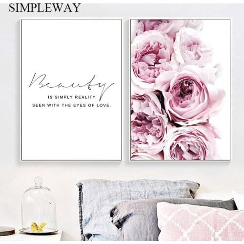 Peony Flower Poster Nordic Life Quotes Wall Art Print Canvas Painting Decorative Picture Modern Scandinavian Home Decoration
