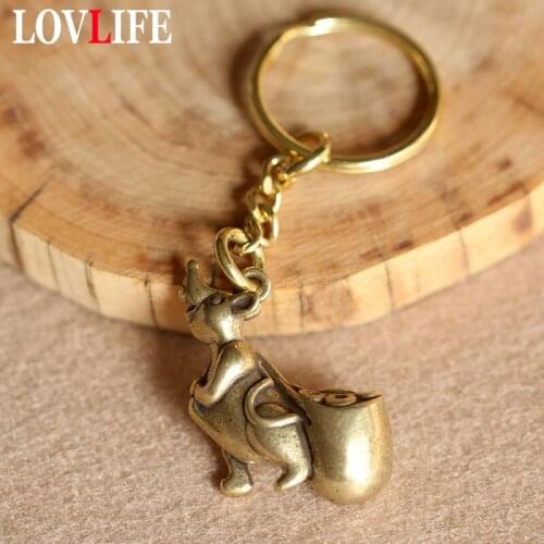 Retro Copper Feng Shui Mouse Key Rings Hanging Jewelry Brass Rat Chinese New Year Lucky Gifts Fashion Metal Men Car Keychains