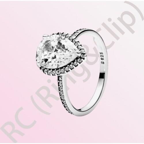 Crystal Authentic 100% 925 Sterling Silver Women Rings Sparkling Teardrop Halo Ring for Women Engagemen Anniversary DIY Jewelry