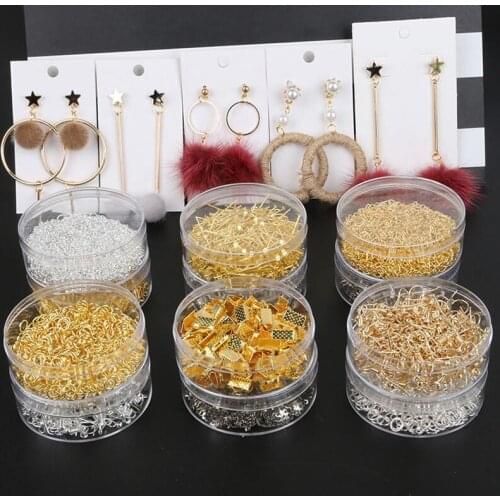 100-450pcs Gold Silver Color Jewelry Box Earring Hooks Chains Jump Rings Bead Caps 9 Letter Eye Pins DIY Jewelry Findings Making