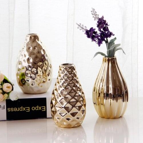 Nordic Flower Vases Tabletop Small Gold Silver Ceramic Plant Vase Living Room Minimalist Ornaments Wedding Home Decoration