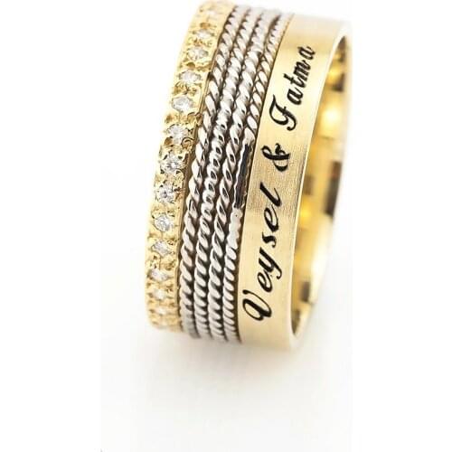 Tesbihane Name Written Mesh Design Zircon Stone 925 Sterling Silver Women Wedding Rings