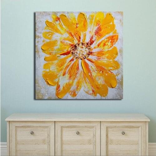 Wlong Art Printing Oil Painting Canvas Yellow-Highly-Textured-Floral-Art Wall Art , Wall Pictures for Living Room Bedroom Office