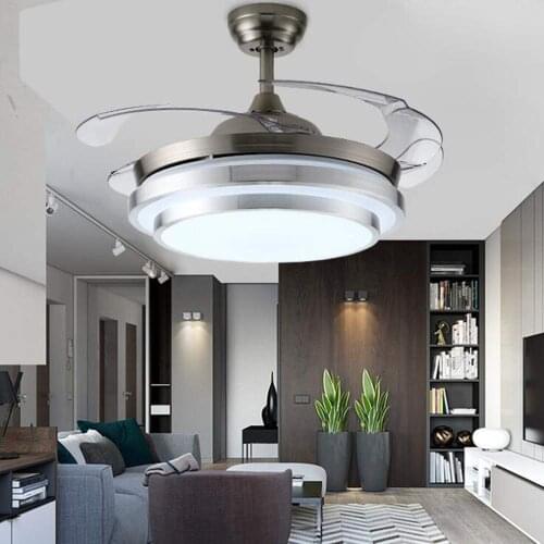 YEELED Light 42" Invisible Modern Ceiling Fan Remote 3-Color Light/3 Speed Retractable Fan for Indoor Living Room Dining Bedroom