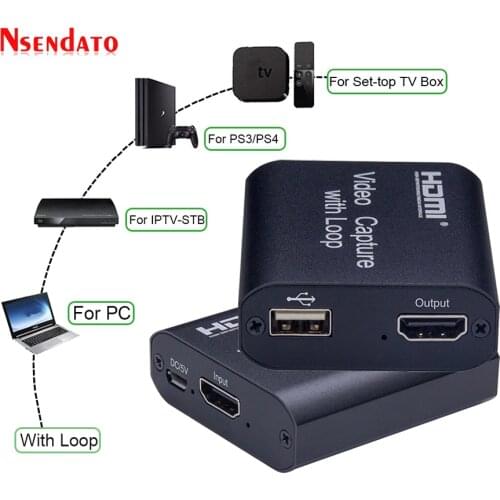 4K USB 2.0 HDMI Video Card Capture Grabber Record Box With Loop for PS4 Game DVD Camcorder HD Camera Recording PC Live Streaming