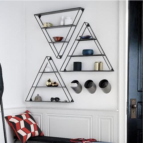 Nordic Iron Wall Partition Shelf Creative Bedroom Bookshelf Living Room Decoration Shelf Three Layer Wall Hanging Rack