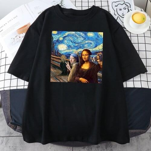 Aesthetic Mona Lisa Funny Print Short Sleeve Tops Summer 2021 T-Shirts Hip Hop Casual T Shirt Harajuku Brand Woman T Shirts