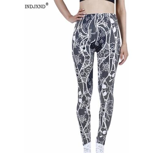 INDJXND Sport Leggings Women Yoga Pants Workout Fitness Clothing Jogging Running Gym Tights Stretch Floral Love Print Sportswear